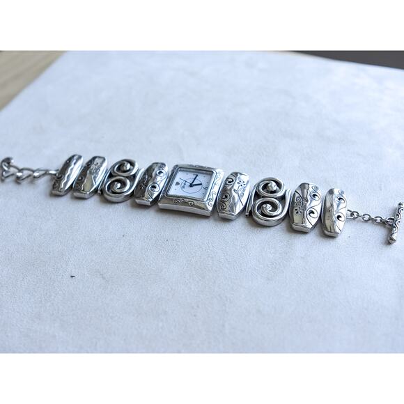 Brighton Mallorca Watch Silver Plated Vintage Retired Swirl Bracelet Toggle 7-8 - Picture 3 of 9